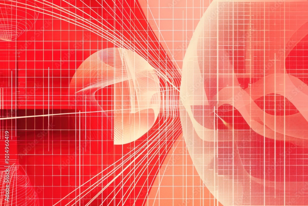Poster a vibrant red and white abstract background with linear patterns