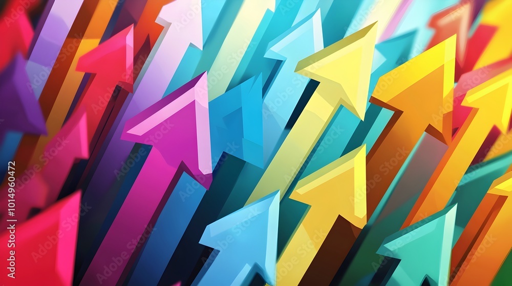 Poster colorful abstract arrows pointing upward,representing progress and optimism
