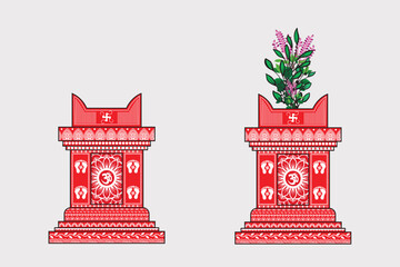 Tulsi chaura with traditional aipan artwork graphic illustration 
