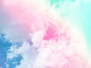 Fototapeta premium beauty sweet pastel green and red colorful with fluffy clouds on sky. multi color rainbow image. abstract fantasy growing light