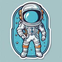 A cartoon-style astronaut stands against a starry background, conveying a sense of adventure.