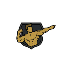 Creative vector fitness bodybuilder gym logo emblem design on white background suitable for athletes, trainers and GYM companies