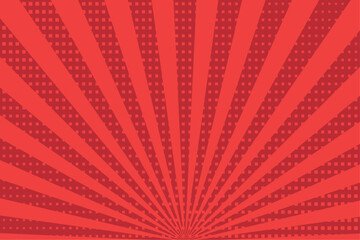 Red vintage radial sunburst vector background banner. Carnival circus style. Halftone Comic stripe background. Grunge Sunburst pattern. Beams line. Old poster. Sun beam vector illustration.