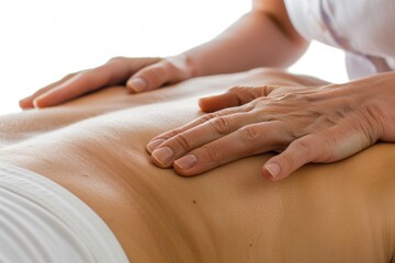 Naklejka premium A woman relaxing during a back massage treatment at a spa, perfect for wellness and relaxation concepts