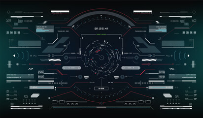 Technology futuristic system of HUD monitoring screen interface element. UI, GUI, drone, VR, game display template vector.