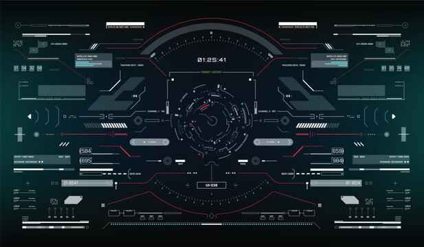 Technology futuristic system of HUD monitoring screen interface element. UI, GUI, drone, VR, game display template vector.