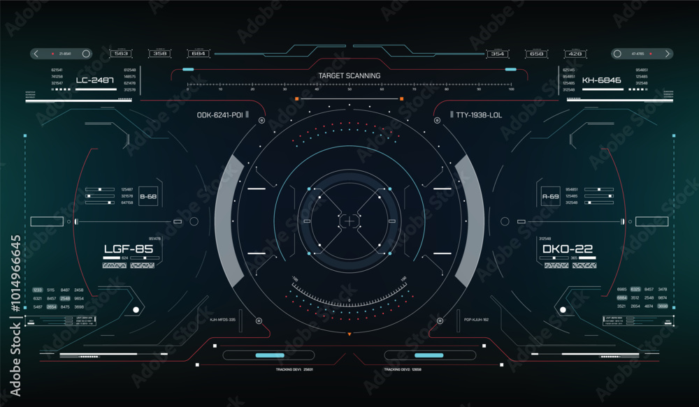 Aufkleber HUD futuristic scifi concept system technology simulation concept. UI, GUI display for game, drone screen, space ship, radar vector.