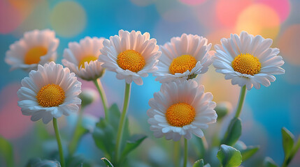 Naklejka premium A macro shot of white erigeron daisies a blurred soft color background