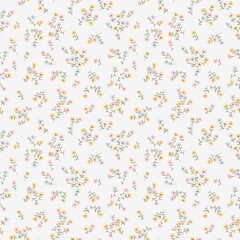 Floral pattern. Pretty flowers on white background. Printing with small pastel colorful flowers. Ditsy print. Seamless vector texture. Spring bouquet.