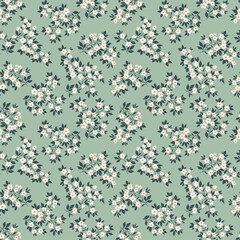 Cute floral pattern in small flowers. Small white flowers. Blue gray background. Ditsy print. Floral seamless background. Gentle template for fashion prints. Stock pattern.