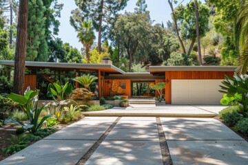 Mid-Century Modern Home with Outdoor Patio, Fire Pit, and Warm Autumn Lighting