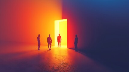 Abstract Figures Emerging Through Open Door of Light and Possibility