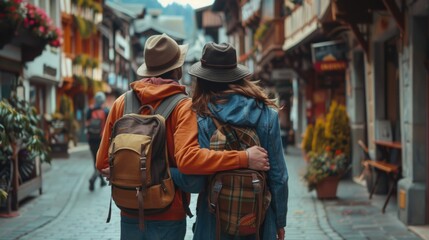 Couple walking down the street, possibly out on a date or just enjoying each other's company