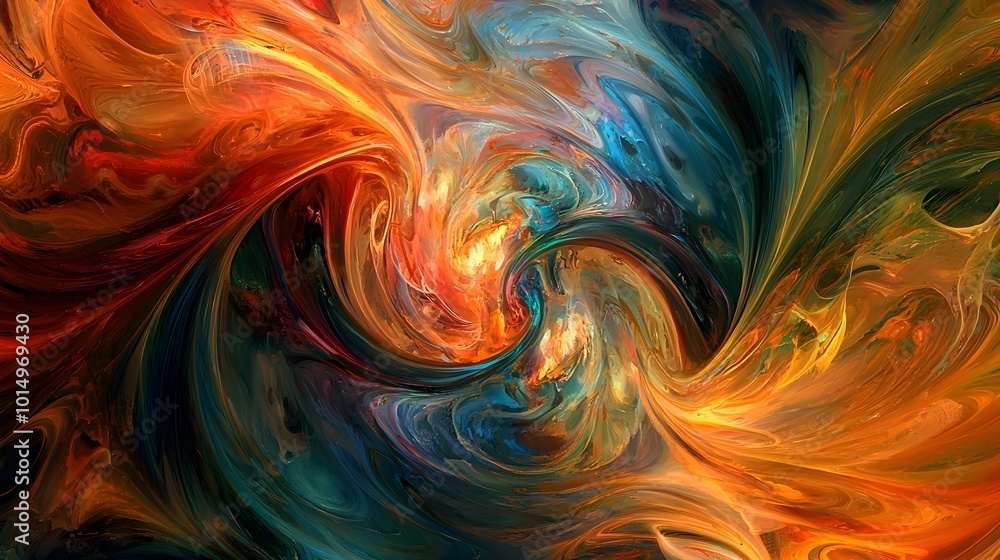 Poster captivating abstract swirls of vivid colors and shapes symbolizing emotional complexity