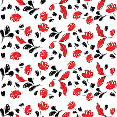 Obraz premium Flowers Pattern Seamless, background, ornament vector, hand drawn floral pattern.