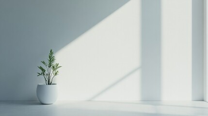 A pristine white poster mockup positioned against a simple white wall, ideal for showcasing graphic designs, photography, or art projects.