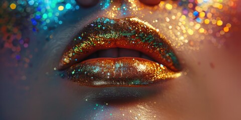 Close-up shot of a person's face covered in glitter, great for party or celebration themes