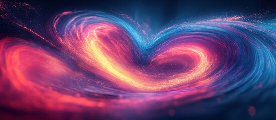 Obraz premium Abstract swirling heart shape with glowing neon colors and particle effects.