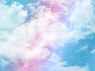 beauty sweet pastel pink and blue colorful with fluffy clouds on sky. multi color rainbow image. abstract fantasy growing light