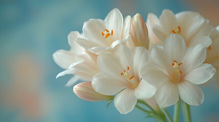 A macro shot of white tuberose flowers  a blurred soft color background