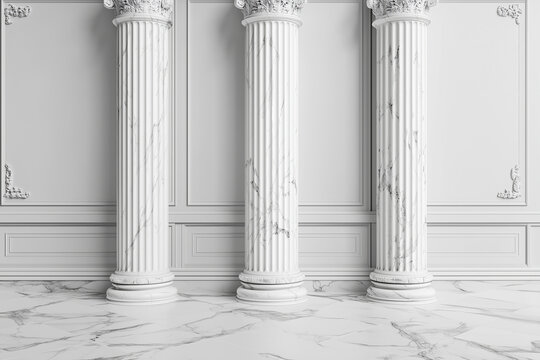 Elegant white marble columns with a classical design, evoking feelings of opulence and timeless history