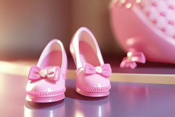 Pink princess doll shoes. Miniature girls toy