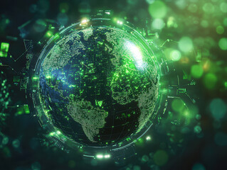 Obraz premium AI-Powered Green Technology Embracing the Globe