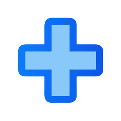 Obraz premium Medical Cross Icon, Blue Vector for Healthcare and Emergency.