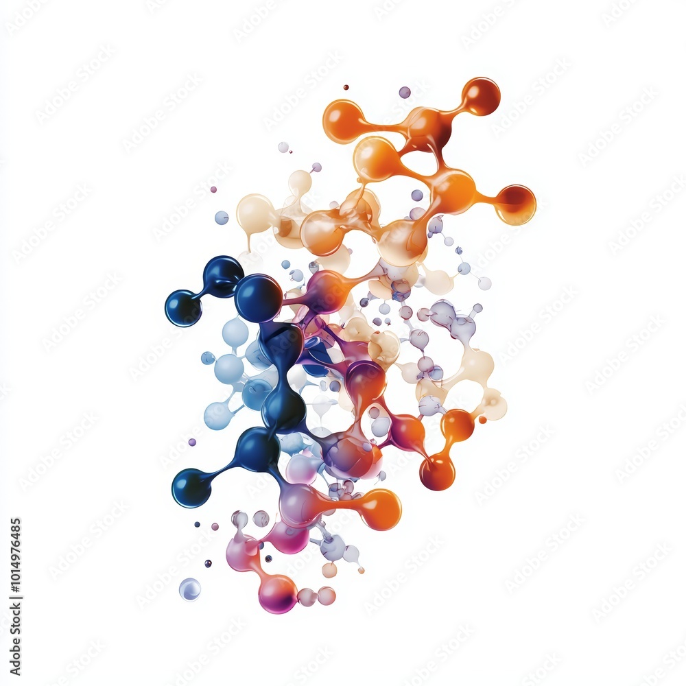 Poster a vibrant abstract design featuring colorful molecular shapes, creating a sense of movement and ener