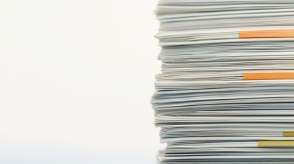 A neat stack of documents and papers, showcasing organized materials with colorful tabs for easy identification.
