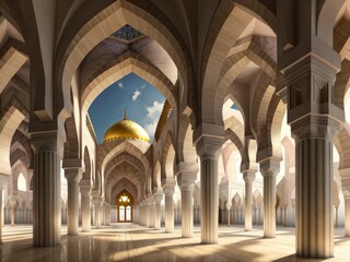 Fototapeta premium Islamic Architecture Interior With Golden Dome Mosque