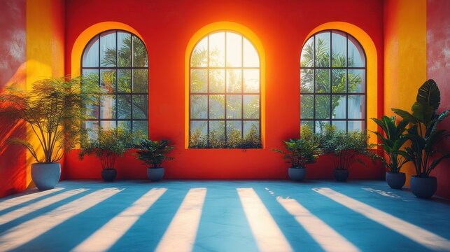 Pop art-inspired digital illustration in vibrant colors, captured from a low angle to emphasize the bold contrasts and graphic elements. The background is a modern workspace with bright lighting 
