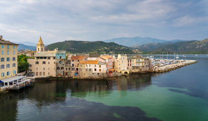 Scenic view of Saint Florent town at north coast of Corsica island