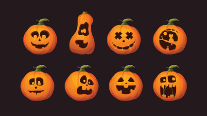 big halloween set of isolated various pumpkins