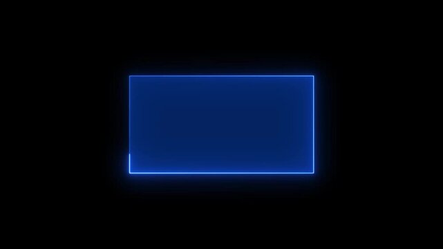 Abstract neon light rectangle frame with royal blue animation. icon royal blue rectangle  black background  beautiful seamless looping 4k video.
