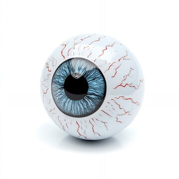 A close-up of a fake eyeball with a blue iris.