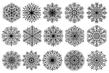 Obraz premium Abstract snow flakes, line art pattern flakes Christmas decorative design elements.