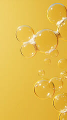 Light and shadows of transparent bubbles on yellow background