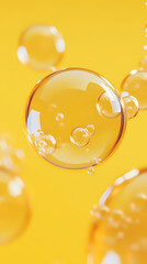 Fototapeta premium Light and shadows of transparent bubbles on yellow background