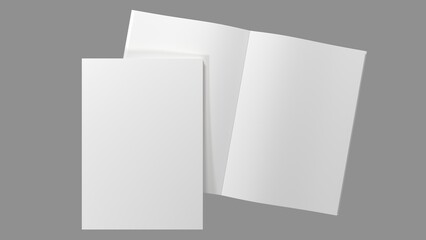 Blank book magazine mock up visualization. Cover and open page spread.