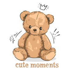 Cute teddy bear vector hand drawn illustration cute print design for kids 