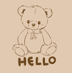 Cute teddy bear vector hand drawn illustration cute print design for kids 