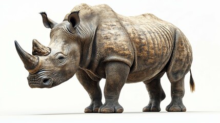 Obraz premium Majestic Rhinoceros Portrayal on a Clean White Background