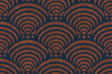 Retro seamless marine pattern with blue shells. Vintage geometric pattern of oysters in 60s style.