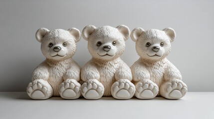 Three cute teddy bear figurines arranged in a row.