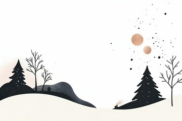 Obraz premium A Serene Winter Landscape Featuring Trees Alongside Abstract Elements and Features