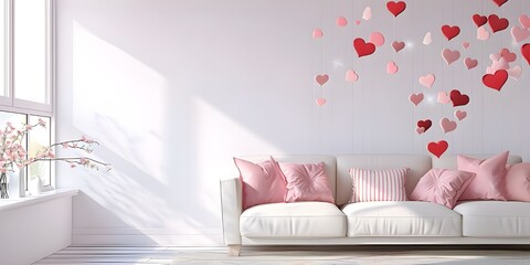 Love - modern Luxury classic interior for valentine's day. Living room decorated with love, 3D illustration
