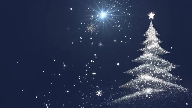 Starry Christmas tree vector graphic, white stars on a dark blue background.