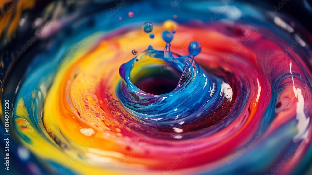 Aufkleber A vibrant swirl of paint in bright colors forms a dynamic splash and ripple effect. The fluid movement creates an eye-catching abstract display that captivates with its unique patterns.