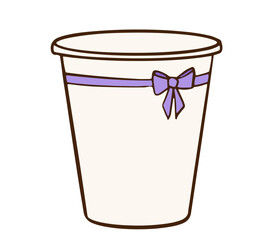 bucket with a light beige fill and brown outline, adorned with a detailed purple bow. charming, simple illustration perfect for decoration, design, or packaging.
